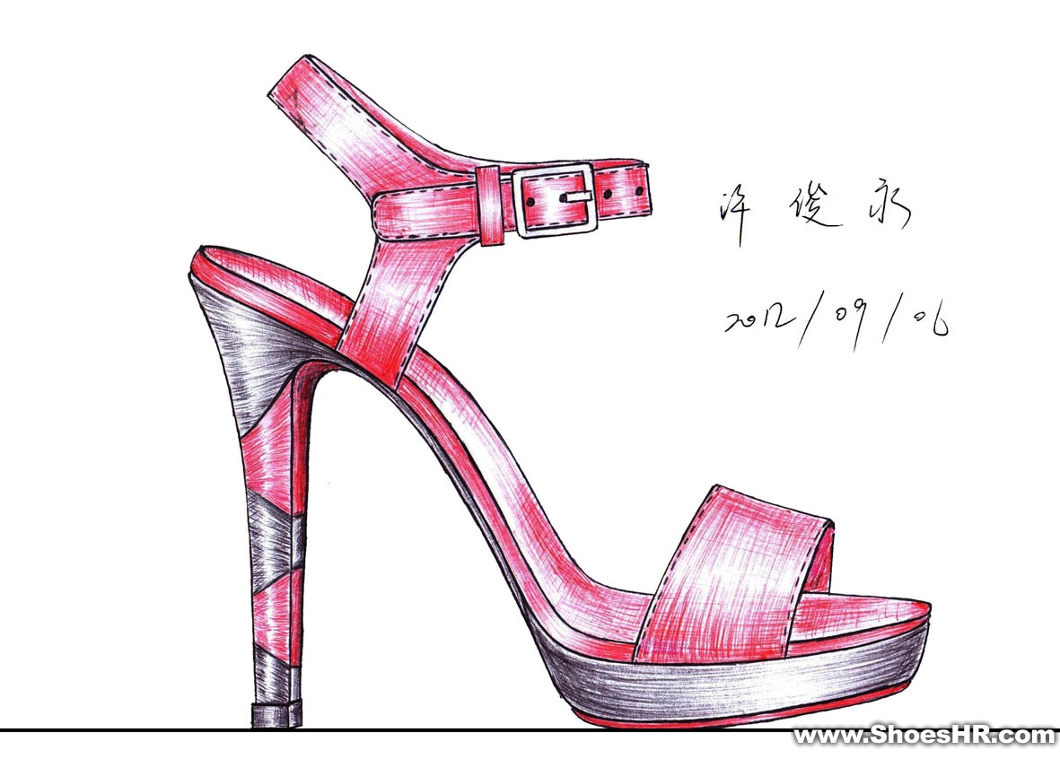 手绘女鞋素描二,许俊永--鞋业设计师网